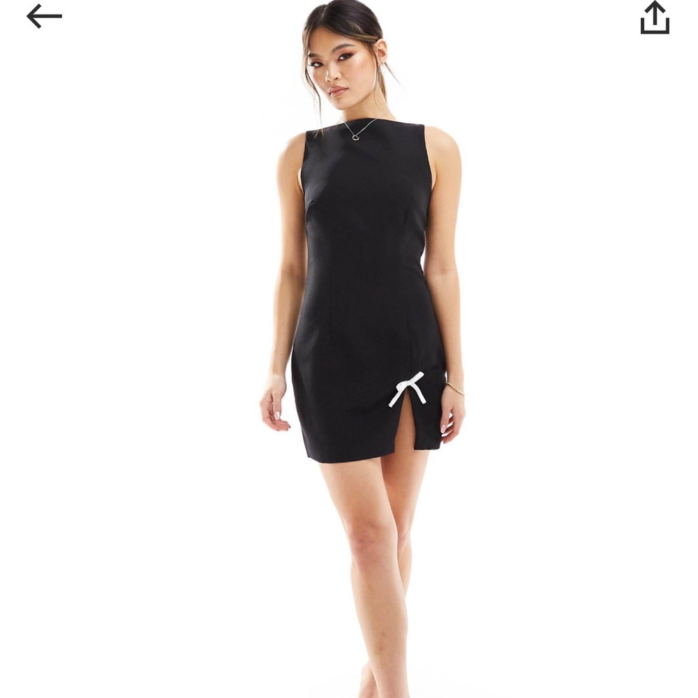 Black Mini Dress with Thigh Slit and Bow